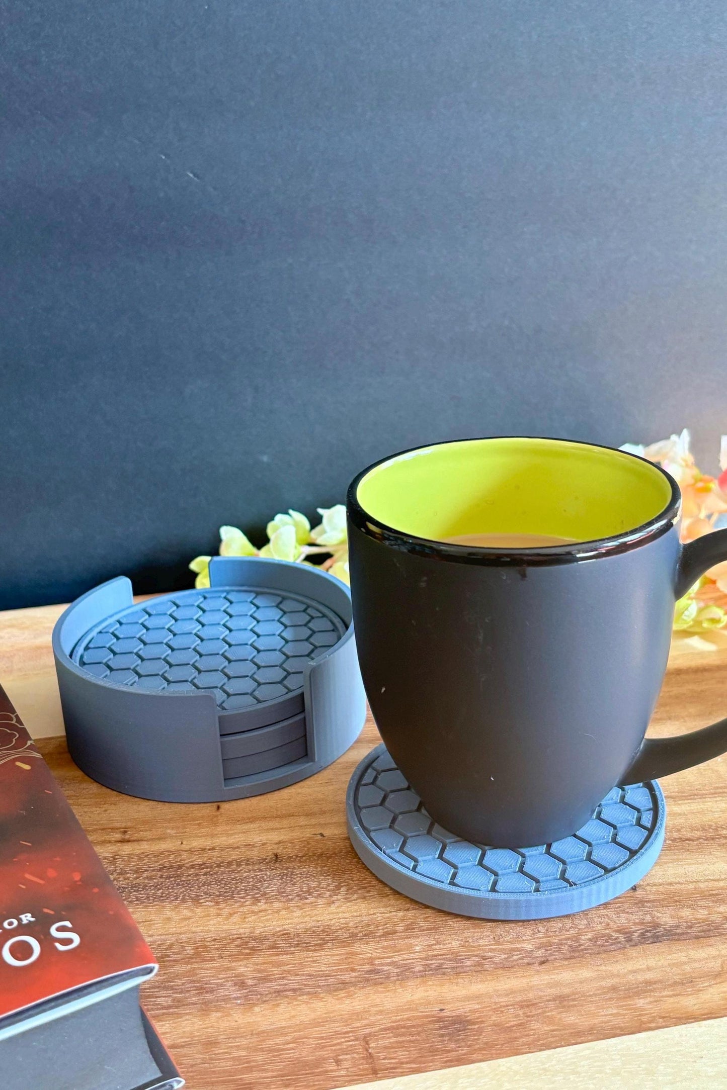 Honeycomb Coaster Set of 4 with Holder: Matte Finish Eco-Friendly Plastic