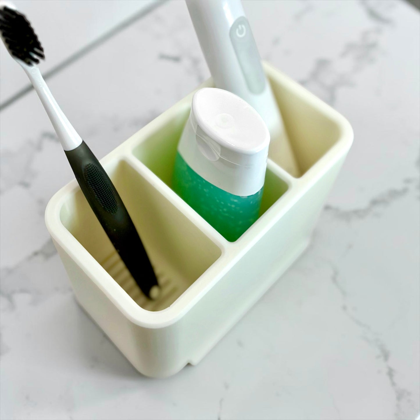 Modern Toothbrush & Toothpaste Organizer | Self-Draining Bathroom Caddy with Removable Tray | Plant-Based Plastic