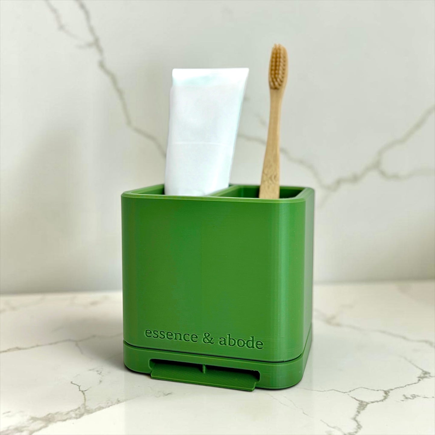 Modern Toothbrush & Toothpaste Organizer | Self-Draining Bathroom Caddy with Removable Tray | Plant-Based Plastic
