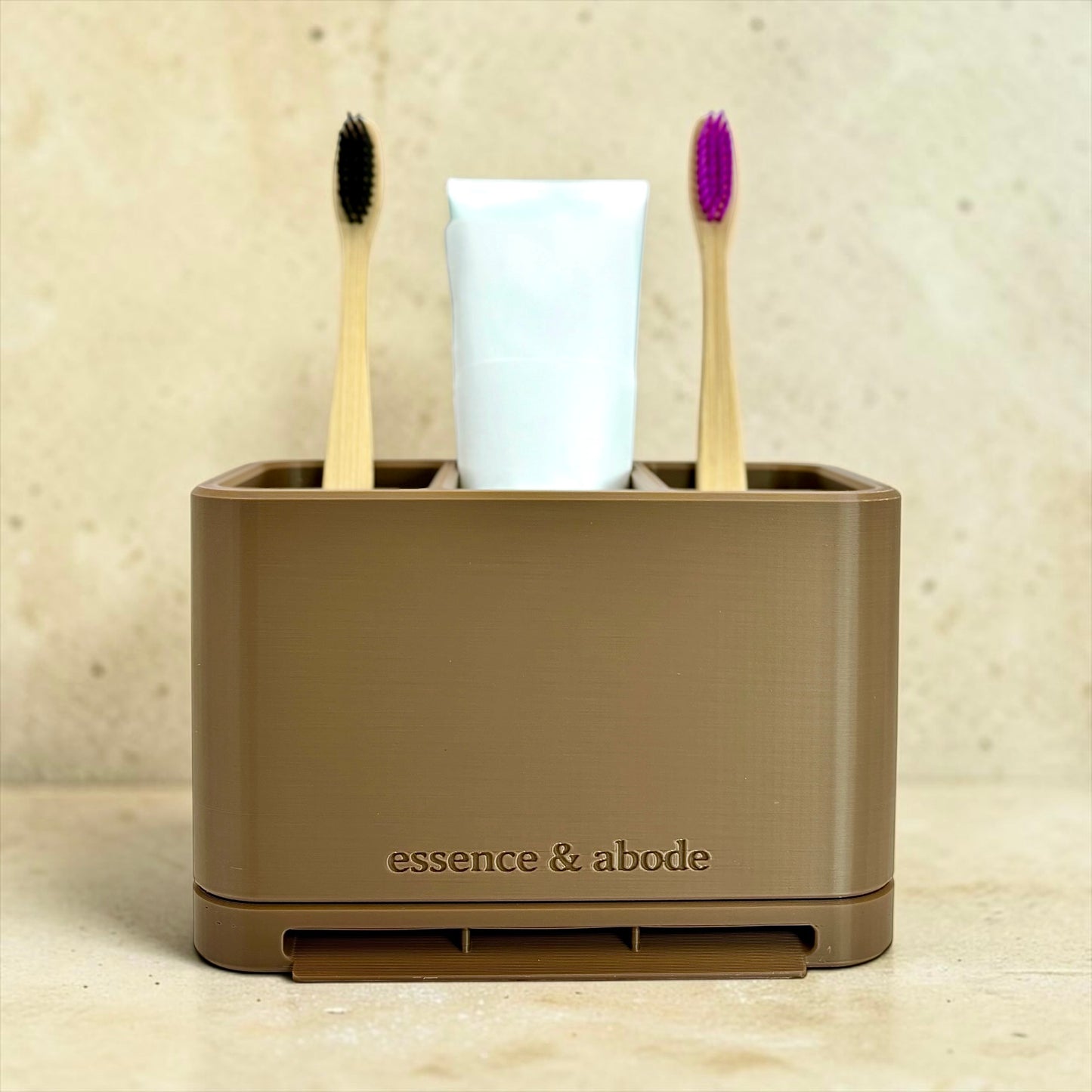 Modern Toothbrush & Toothpaste Organizer | Self-Draining Bathroom Caddy with Removable Tray | Plant-Based Plastic