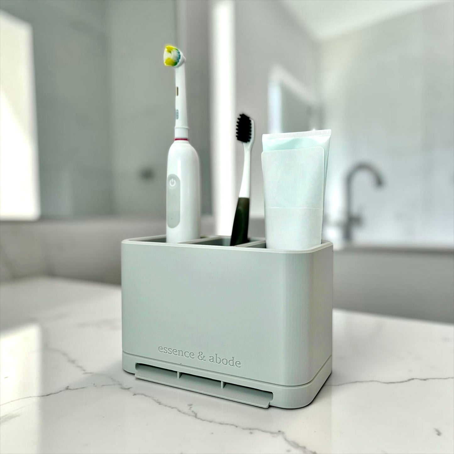 Modern Toothbrush & Toothpaste Organizer | Self-Draining Bathroom Caddy with Removable Tray | Plant-Based Plastic