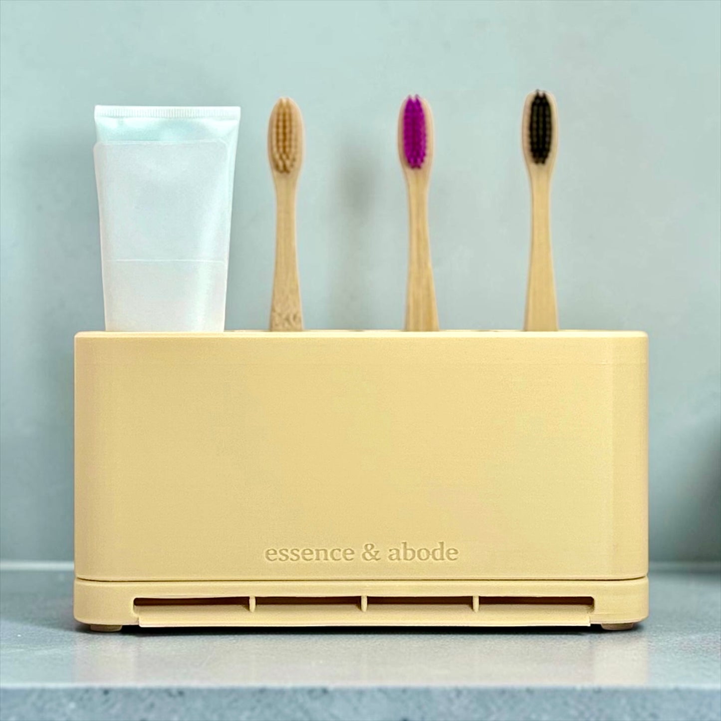 Modern Toothbrush & Toothpaste Organizer | Self-Draining Bathroom Caddy with Removable Tray | Plant-Based Plastic