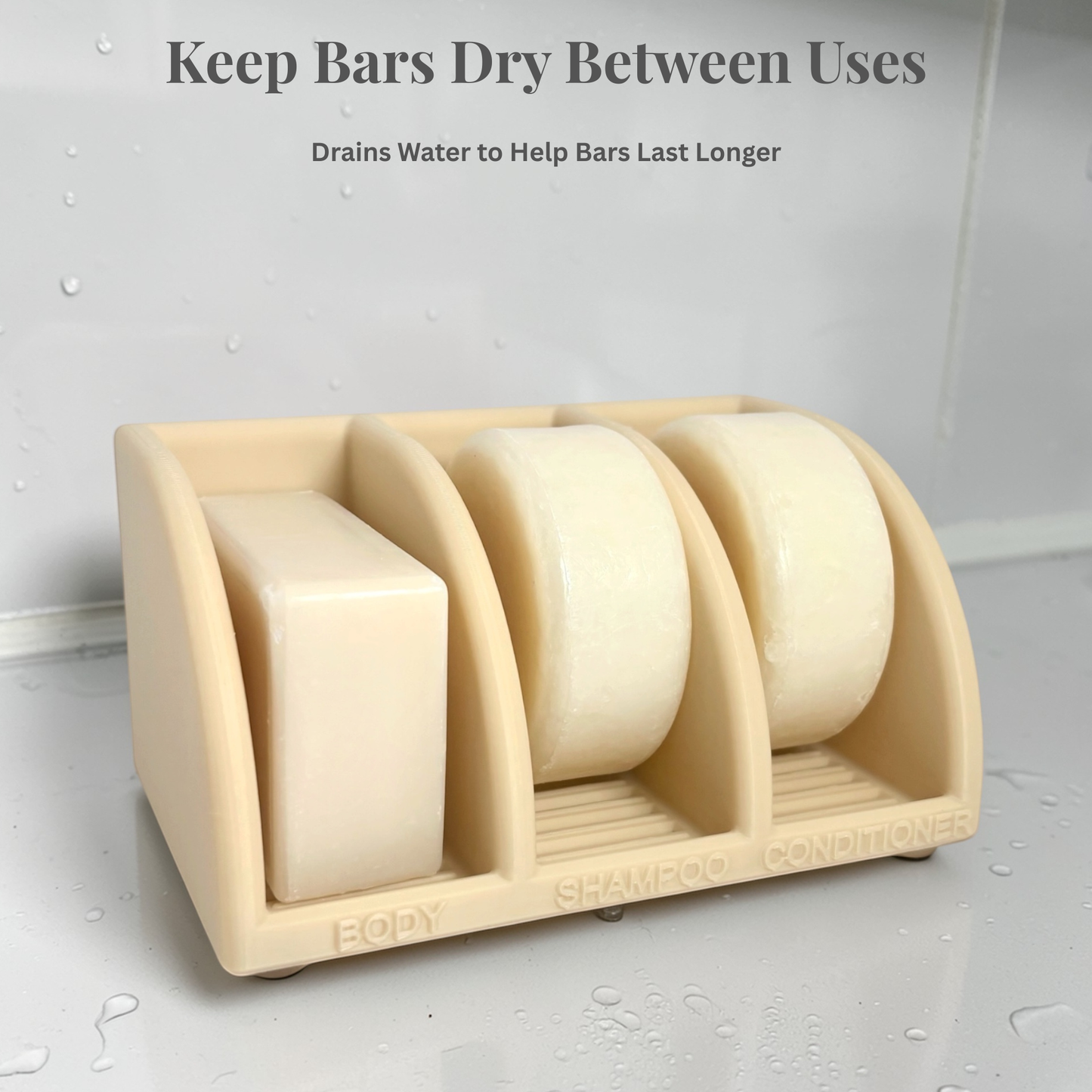 3-Bar Shampoo & Soap Holder - Self Draining Organizer