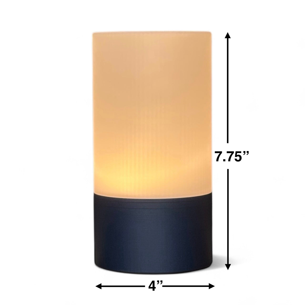 Table lamp with dimensions indicated on a white background