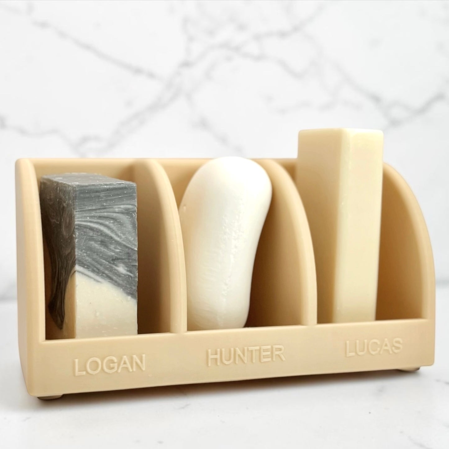 Customizable Family Soap Holder | 3 Bar Self Draining Soap Dish