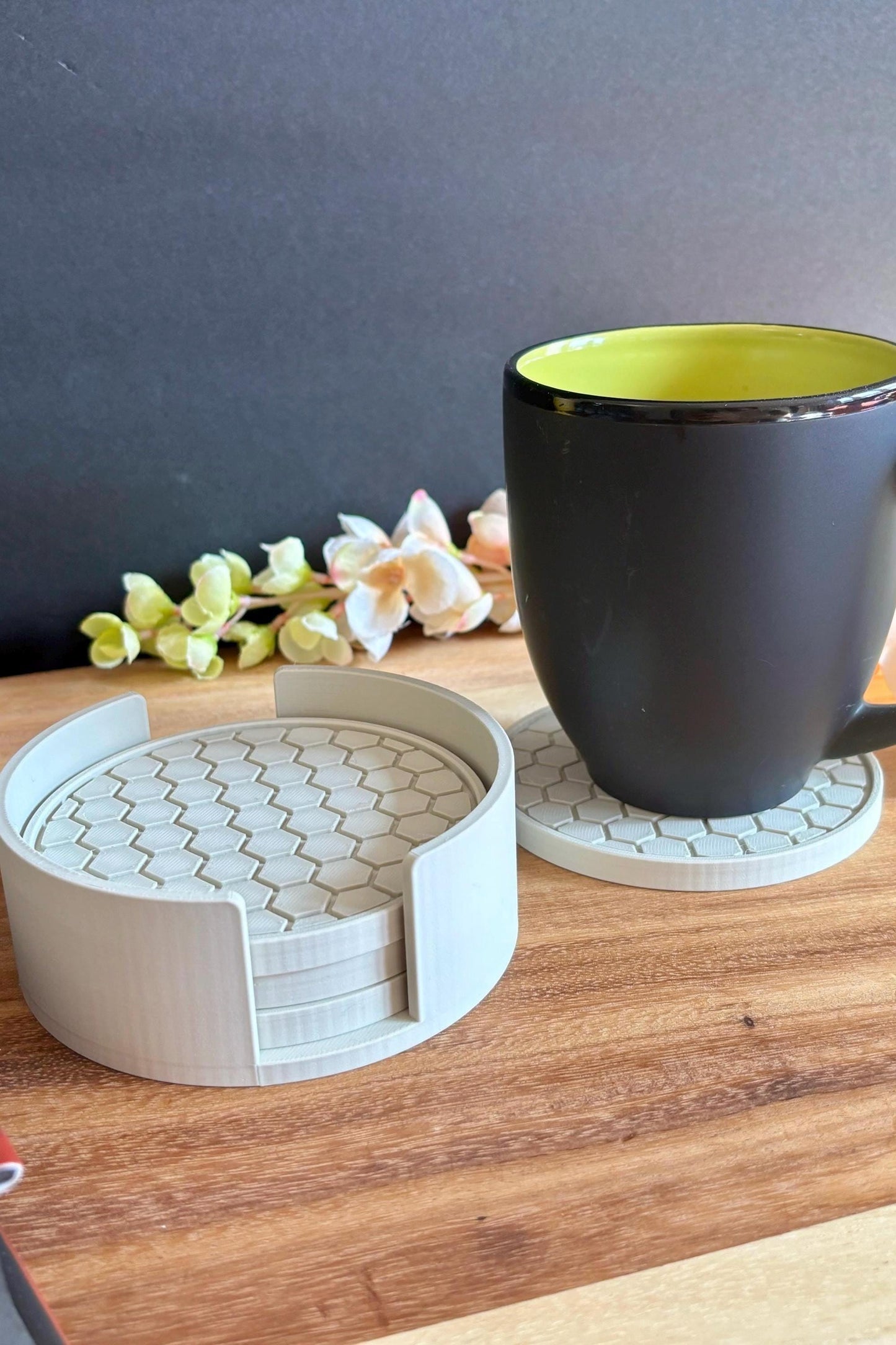 Honeycomb Coaster Set of 4 with Holder: Matte Finish Eco-Friendly Plastic