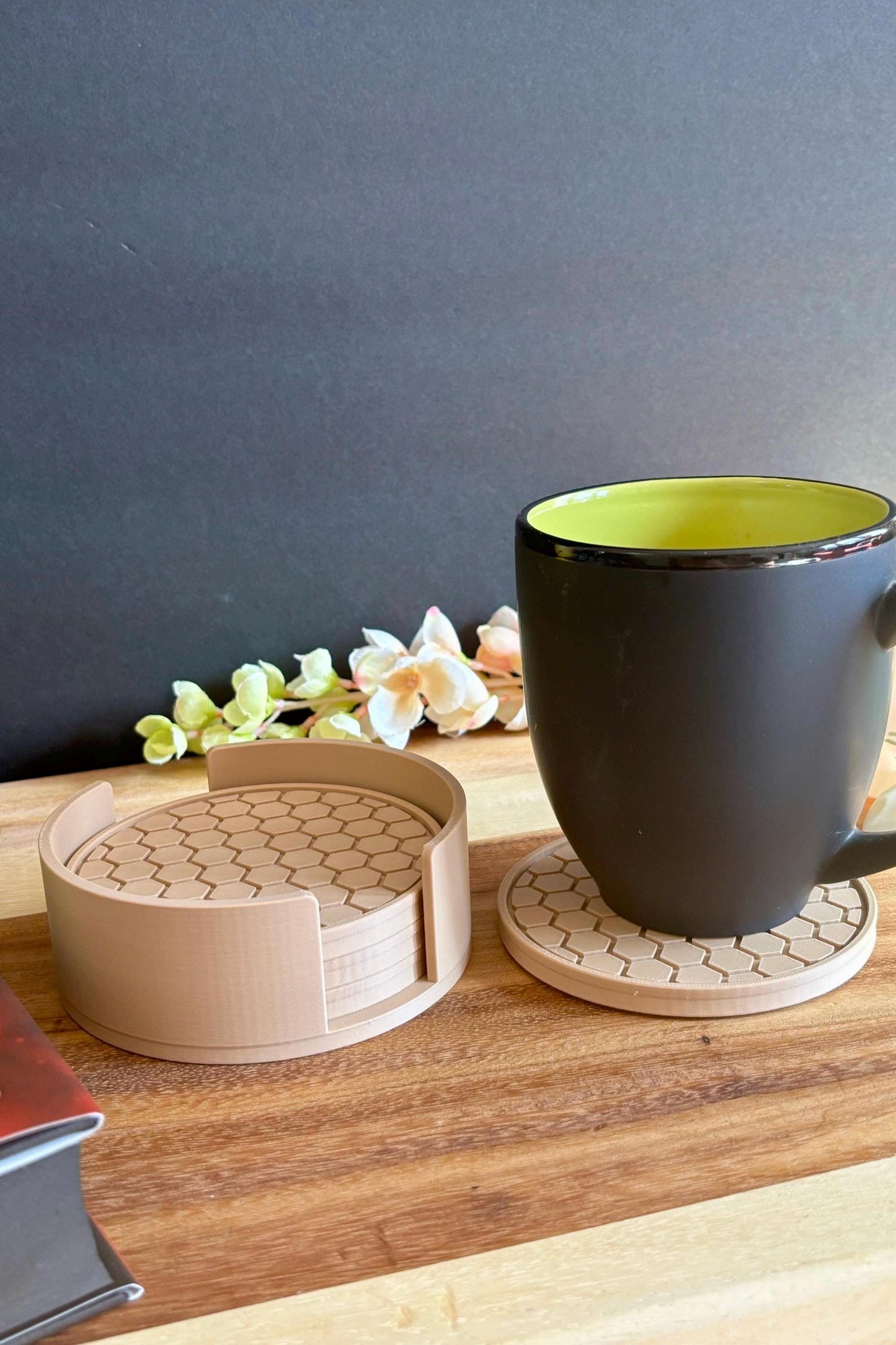 Honeycomb Coaster Set of 4 with Holder: Matte Finish Eco-Friendly Plastic