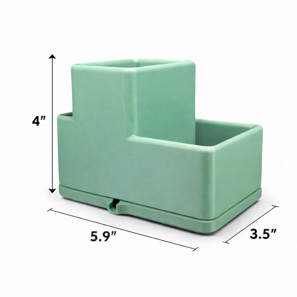 Green rectangular container with dimensions indicated on a white background