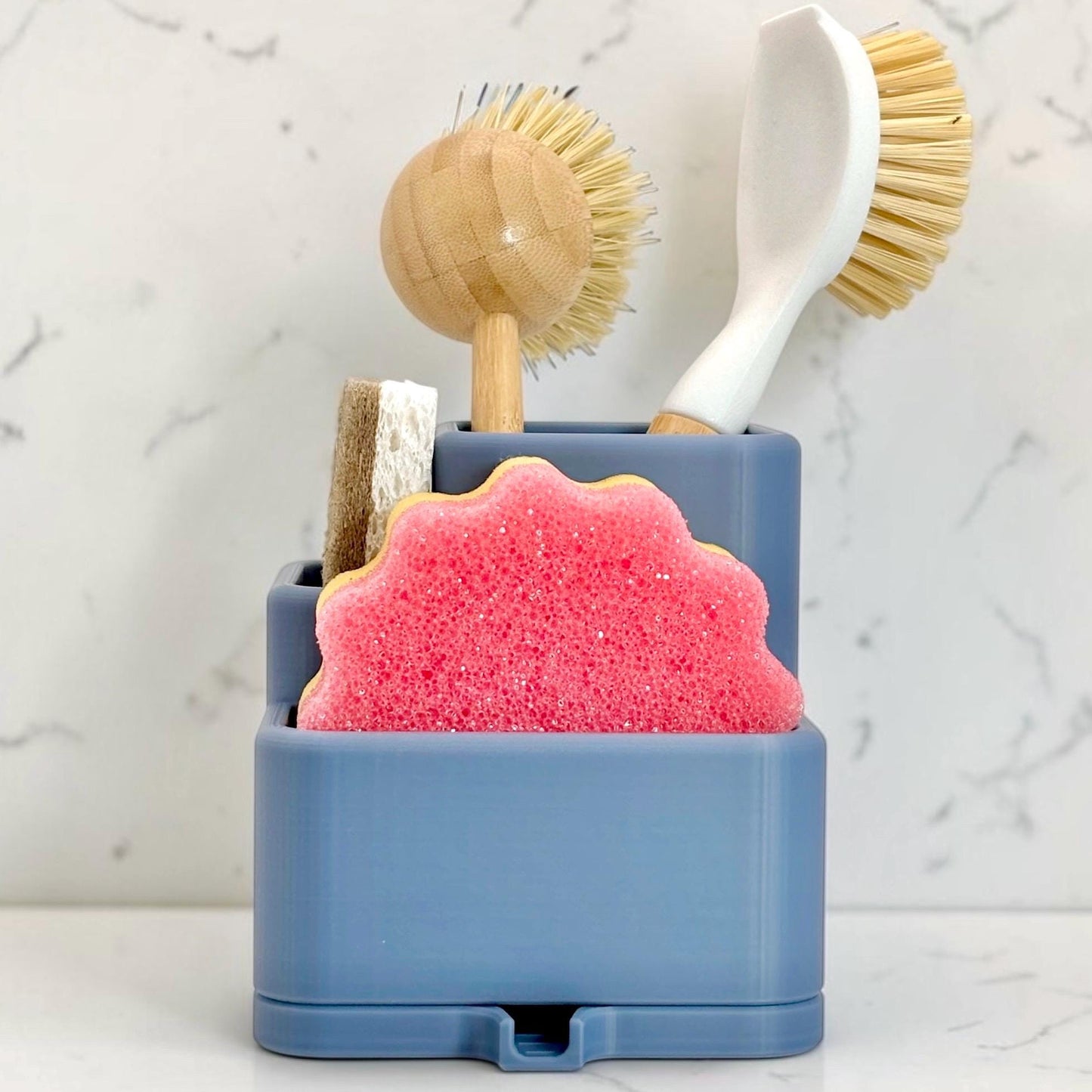 Self-Draining Sink Caddy with Drain Spout | Sponge & Brush Organizer