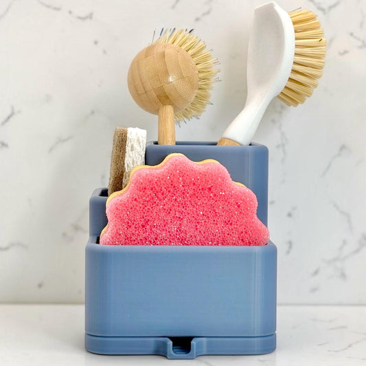 Self-Draining Sink Caddy with Drain Spout | Sponge & Brush Organizer