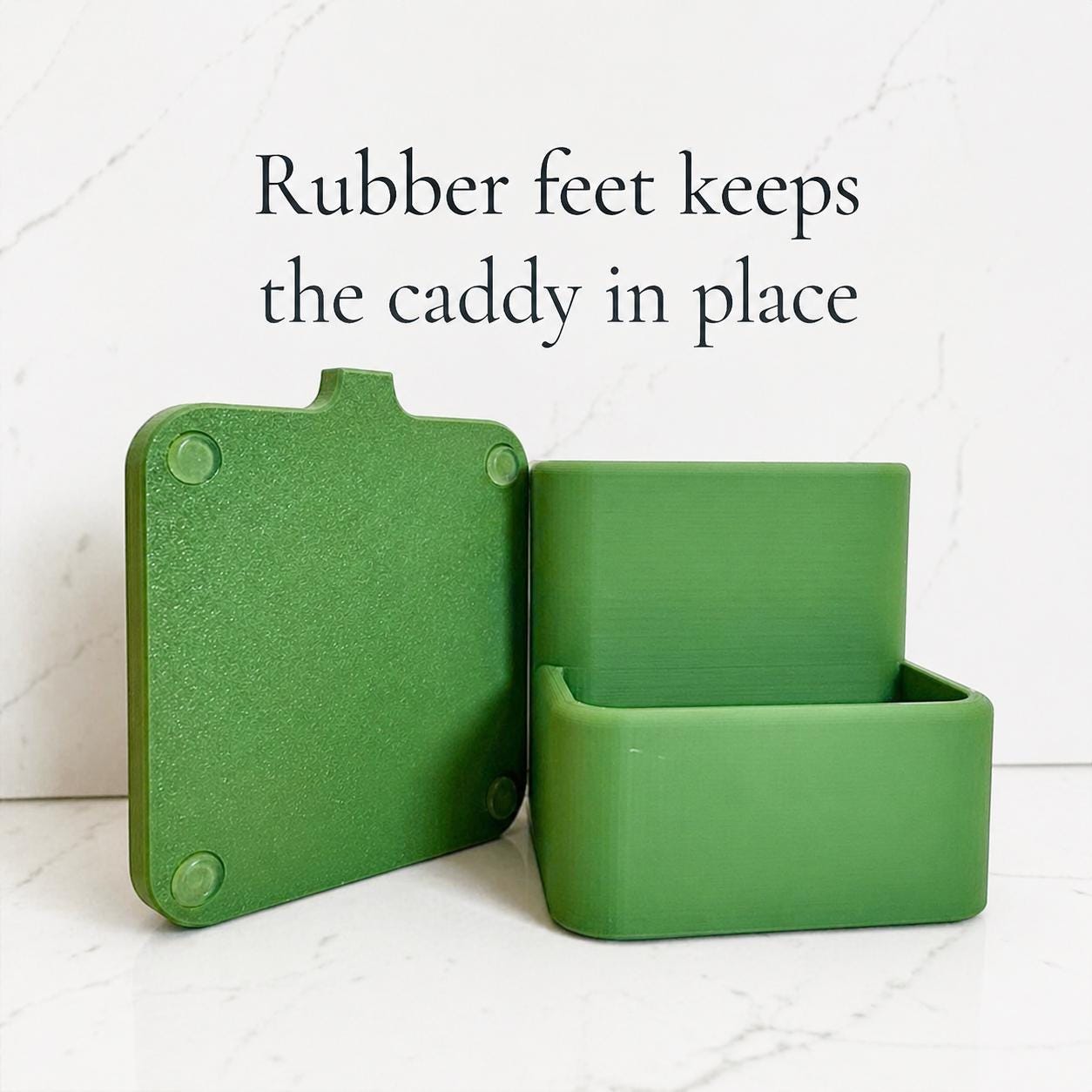 Green caddy with rubber feet on a white background
